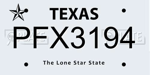 PFX3194 Texas License Plate