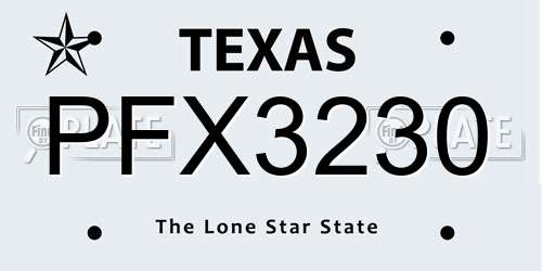 PFX3230 Texas License Plate
