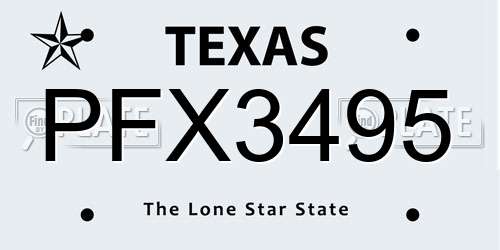 PFX3495 Texas License Plate