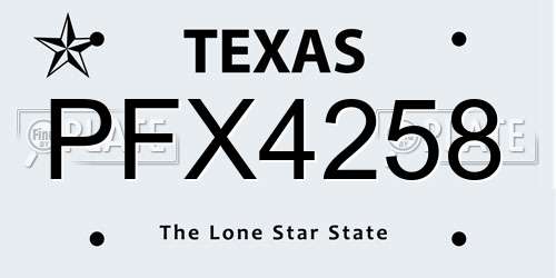 PFX4258 Texas License Plate