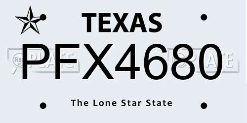PFX4680 Texas License Plate