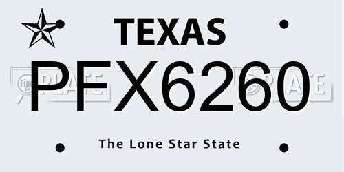 PFX6260 Texas License Plate