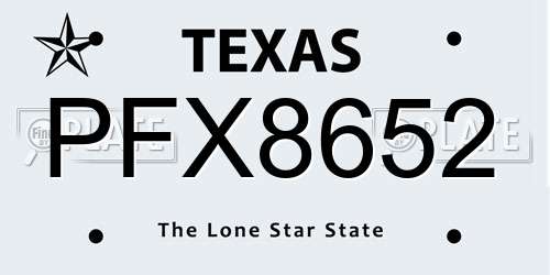 PFX8652 Texas License Plate