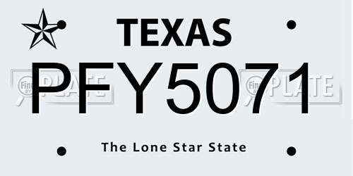 PFY5071 Texas License Plate