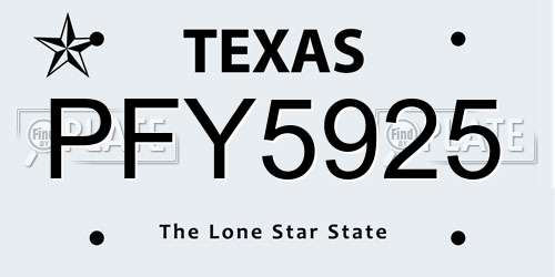 PFY5925 Texas License Plate