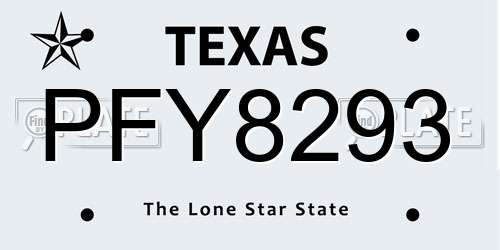 PFY8293 Texas License Plate