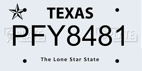 PFY8481 Texas License Plate