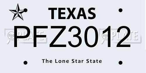 PFZ3012 Texas License Plate
