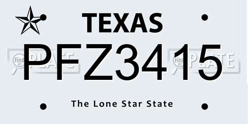 PFZ3415 Texas License Plate