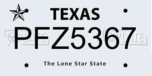 PFZ5367 Texas License Plate
