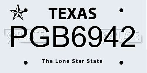 PGB6942 Texas License Plate