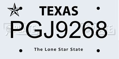 PGJ9268 Texas License Plate