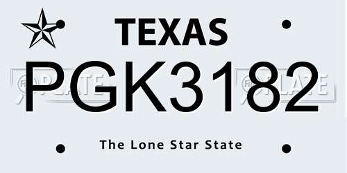 PGK3182 Texas License Plate