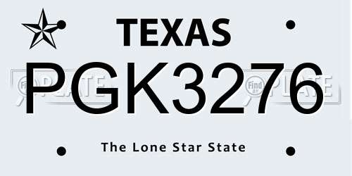 PGK3276 Texas License Plate