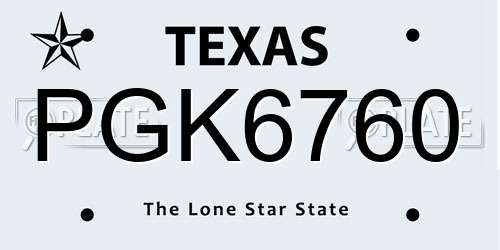 PGK6760 Texas License Plate
