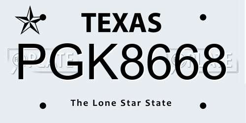 PGK8668 Texas License Plate