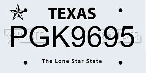 PGK9695 Texas License Plate