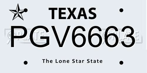 PGV6663 Texas License Plate
