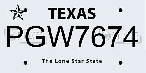 PGW7674 Texas License Plate