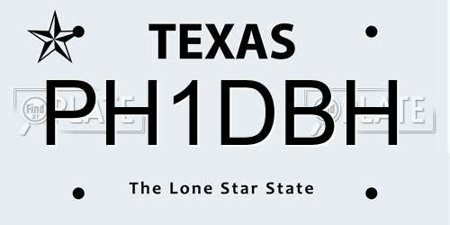 PH1DBH Texas License Plate