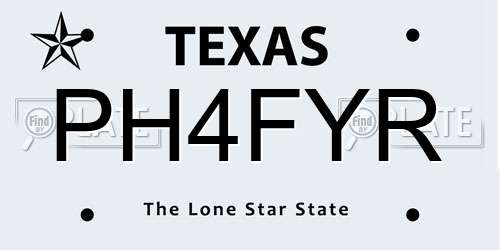 PH4FYR Texas License Plate