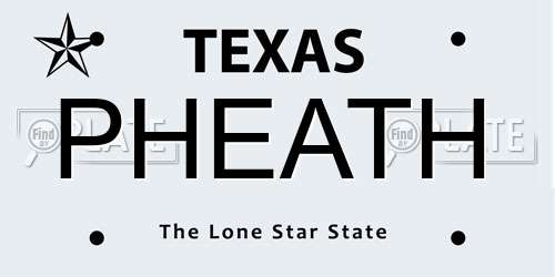 PHEATH Texas License Plate