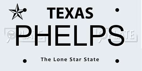 PHELPS Texas License Plate