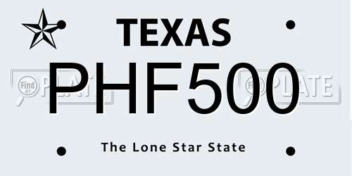 PHF500 Texas License Plate