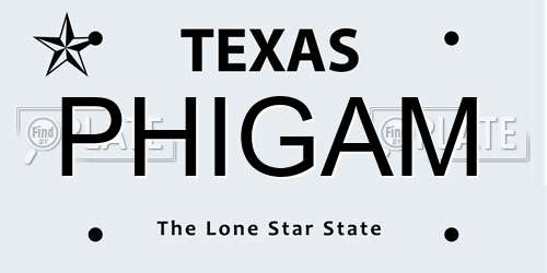 PHIGAM Texas License Plate