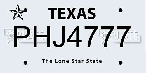 PHJ4777 Texas License Plate