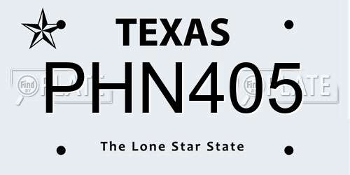 PHN405 Texas License Plate