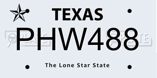 PHW488 Texas License Plate