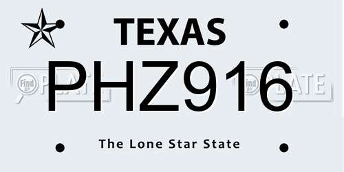 PHZ916 Texas License Plate