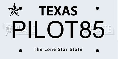 PILOT85 Texas License Plate