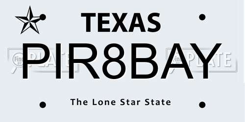 PIR8BAY Texas License Plate