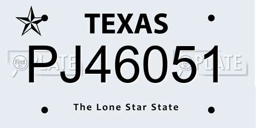 PJ46051 Texas License Plate