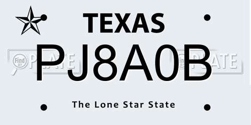 PJ8A0B Texas License Plate