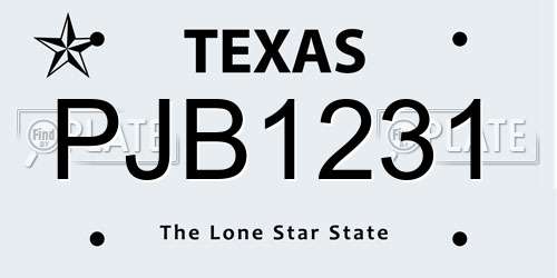 PJB1231 Texas License Plate