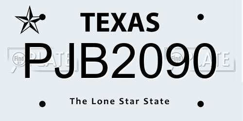 PJB2090 Texas License Plate