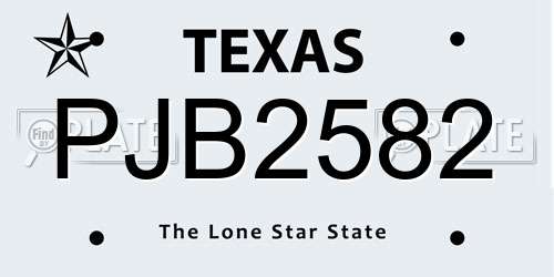 PJB2582 Texas License Plate