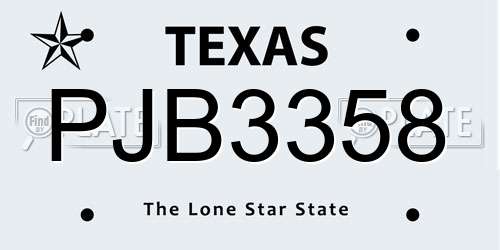 PJB3358 Texas License Plate