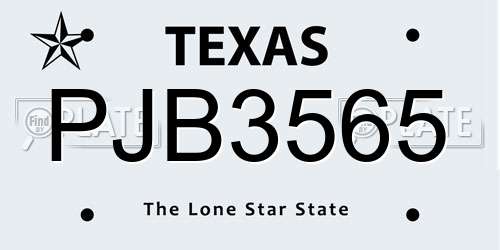 PJB3565 Texas License Plate