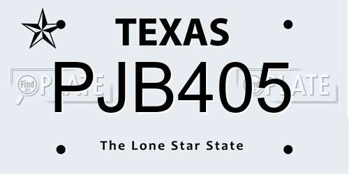 PJB405 Texas License Plate