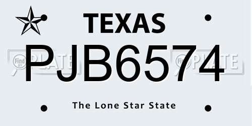 PJB6574 Texas License Plate