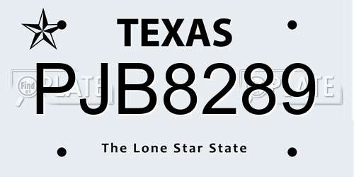 PJB8289 Texas License Plate