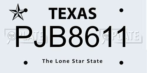 PJB8611 Texas License Plate