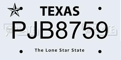 PJB8759 Texas License Plate