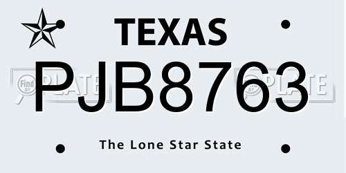 PJB8763 Texas License Plate