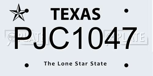 PJC1047 Texas License Plate