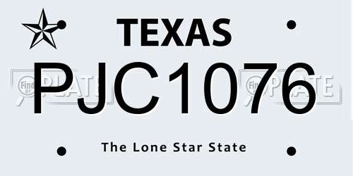 PJC1076 Texas License Plate